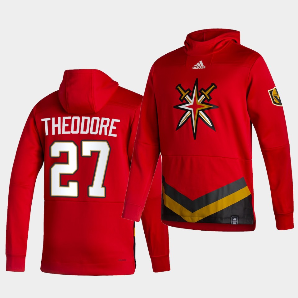 Men Vegas Golden Knights #27 Theodore Red NHL 2021 Adidas Pullover Hoodie Jersey